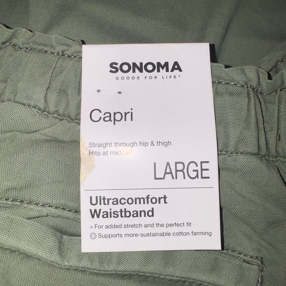 Sonoma Olive Green Easy Paper Bag Waist Capri Pants women’s size Large - Picture 6 of 7